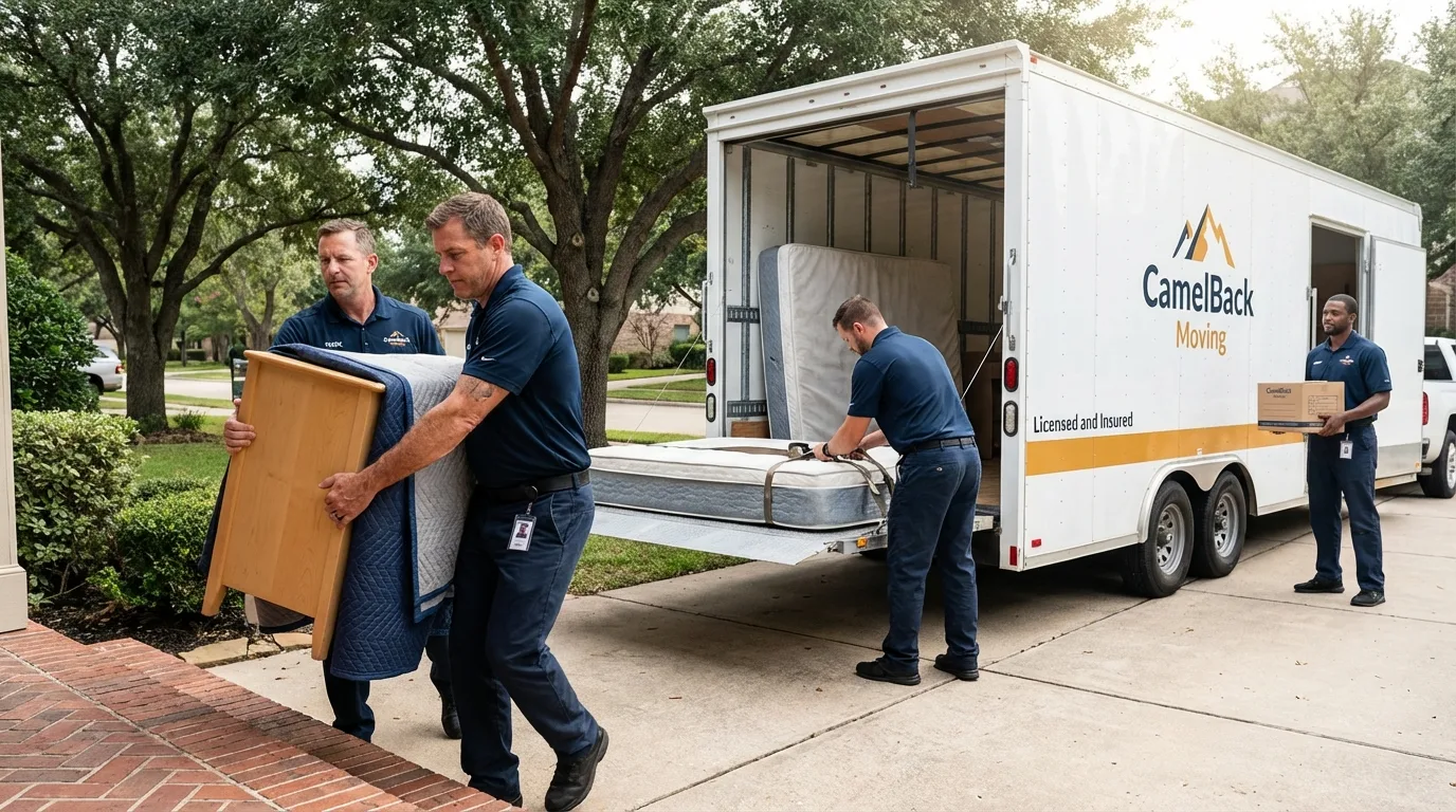 Crew loading residential truck for cross-state move from Clymer, PA