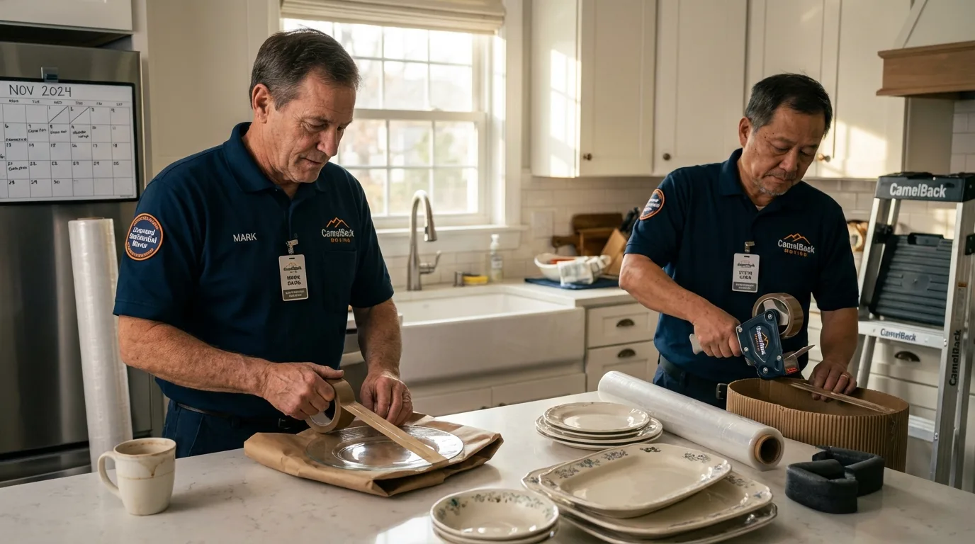 Professional crew packing kitchen dishware in Clymer, PA